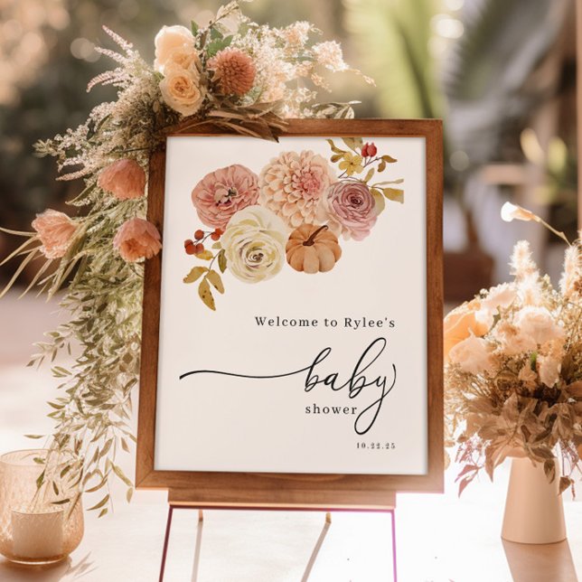 Boho Autumn Pumpkin Girl Baby Shower Poster (Creator Uploaded)