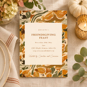 Boho Autumn Terracotta Floral Friendsgiving Feast Invitation