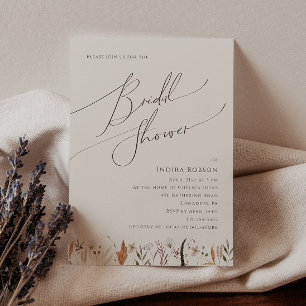 Boho Autumn Wildflower   Beige Bridal Shower Invitation