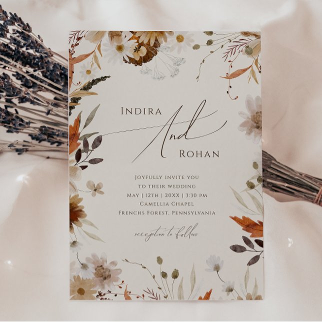 Boho Autumn Wildflower | Beige Casual Wedding Invitation (Creator Uploaded)