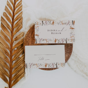 Boho Autumn Wildflower   Beige Flat Wedding Place Card