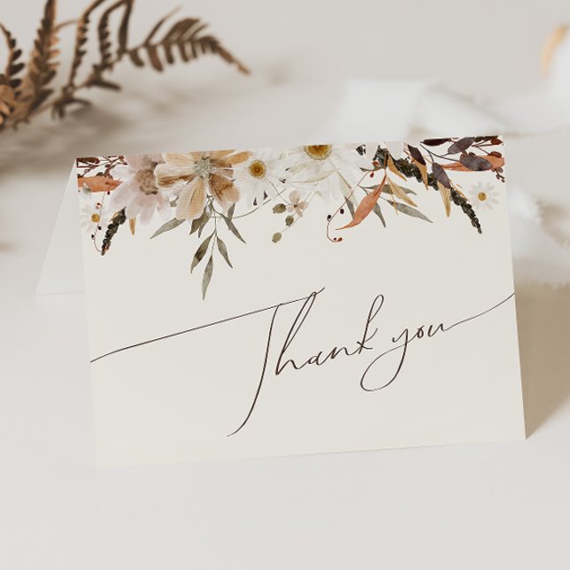 Boho Autumn Wildflower Beige Folded Thank You Card (Creator Uploaded)