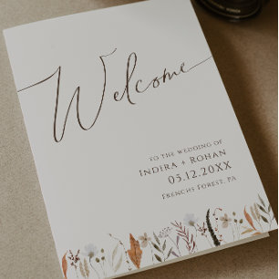 Boho Autumn Wildflower Beige Folded Wedding Program