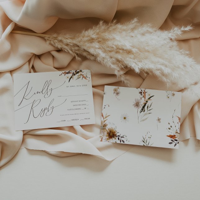 Boho Autumn Wildflower Beige Menu Choice RSVP Card (Creator Uploaded)