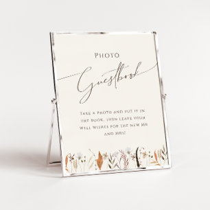 Boho Autumn Wildflower Beige Photo Guest Book Sign