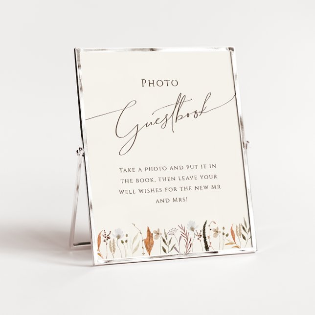 Boho Autumn Wildflower Beige Photo Guest Book Sign (Creator Uploaded)