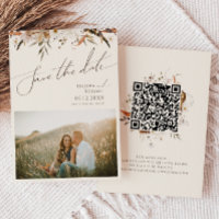 Boho Autumn Wildflower | Beige Photo QR Code