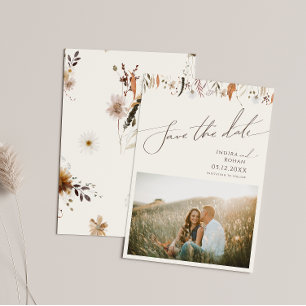 Boho Autumn Wildflower   Beige Photo Save The Date