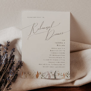 Boho Autumn Wildflower   Beige Rehearsal Dinner Invitation
