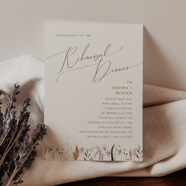 Boho Autumn Wildflower | Beige Rehearsal Dinner Invitation (Creator Uploaded)