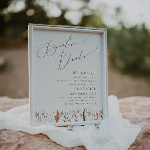 Boho Autumn Wildflower Beige Signature Drinks Sign