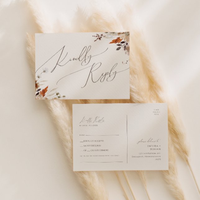 Boho Autumn Wildflower | Beige Song Request RSVP Postcard (Creator Uploaded)