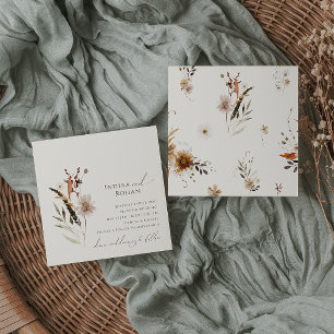 Boho Autumn Wildflower Beige Square Wedding Invitation
