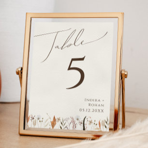 Boho Autumn Wildflower   Beige Table Number