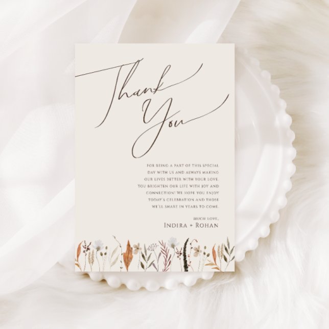 Boho Autumn Wildflower Beige Table Thank You Card (Creator Uploaded)