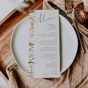 Boho Autumn Wildflower   Beige Wedding Dinner Menu