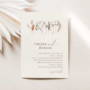 Boho Autumn Wildflower Beige Wedding Invitation