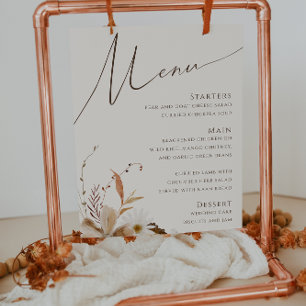 Boho Autumn Wildflower   Beige Wedding Menu Sign