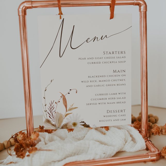 Boho Autumn Wildflower | Beige Wedding Menu Sign (Creator Uploaded)