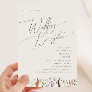 Boho Autumn Wildflower Beige Wedding Reception Invitation