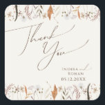 Boho Autumn Wildflower | Beige Wedding Thank You Square Sticker<br><div class="desc">Introducing our stunning boho autumn wildflower | beige wedding thank you square sticker, which embraces a simple and modern design reflecting the beauty of nature. Featuring pressed dried fall watercolor flowers and terracotta leaves, it captures the essence of October's burnt orange hues, creating a minimalist yet classic design that exudes...</div>