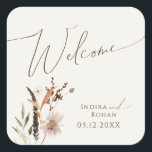 Boho Autumn Wildflower | Beige Wedding Welcome Square Sticker<br><div class="desc">Introducing our stunning boho autumn wildflower | beige wedding welcome square sticker, which embraces a simple and modern design reflecting the beauty of nature. Featuring pressed dried fall watercolor flowers and terracotta leaves, it captures the essence of October's burnt orange hues, creating a minimalist yet classic design that exudes warmth...</div>