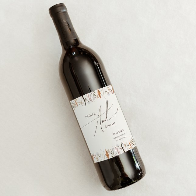 Boho Autumn Wildflower | Beige Wedding Wine Label (Creator Uploaded)