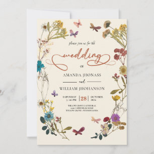 Boho Autumn Wildflower Botanical Wedding  Invitation