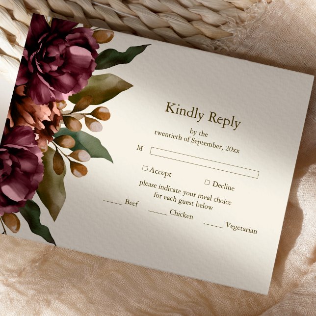 Boho Autumn Wildflower Botanical Wedding  RSVP Card (Creator Uploaded)