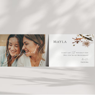 Boho Autumn Wildflower Faded Photo Bridesmaid Card