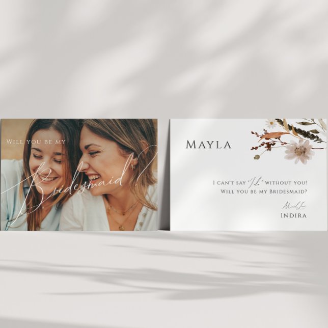 Boho Autumn Wildflower Faded Photo Bridesmaid Card (Creator Uploaded)