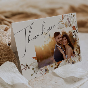 Boho Autumn Wildflower Folded Photo Thank You Card