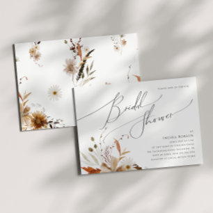 Boho Autumn Wildflower Horizontal Bridal Shower Invitation