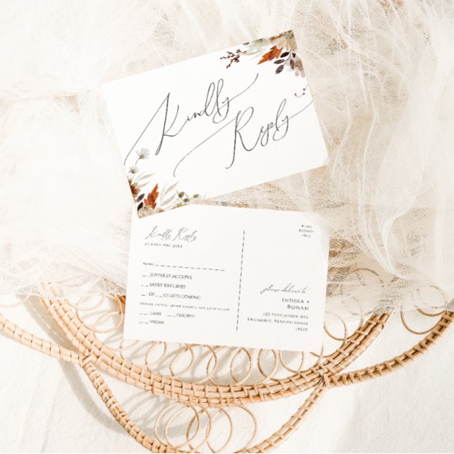 Boho Autumn Wildflower | Menu Choice RSVP Postcard (Creator Uploaded)