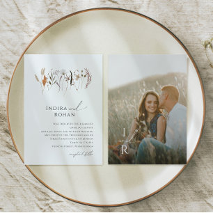 Boho Autumn Wildflower   Monogram Photo Wedding Invitation
