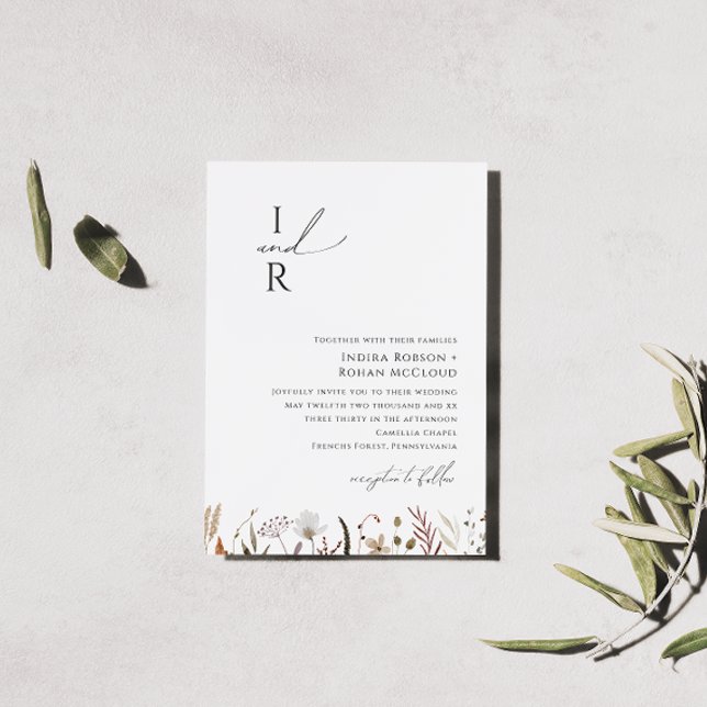 Boho Autumn Wildflower | Monogram Wedding Invitation (Creator Uploaded)