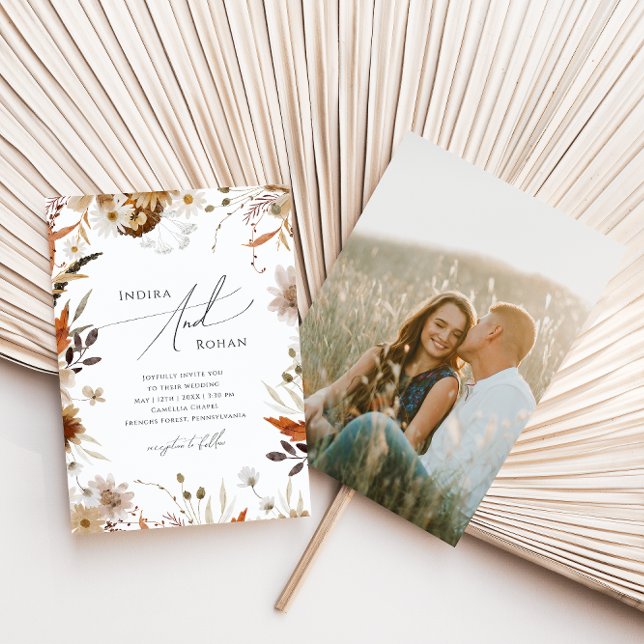 Boho Autumn Wildflower | Photo Casual Wedding Invitation (Creator Uploaded)