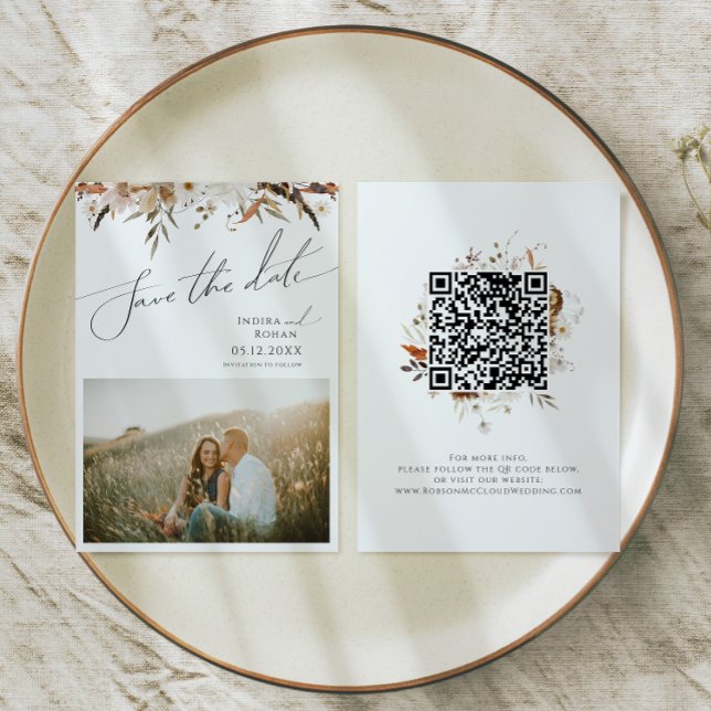 Boho Autumn Wildflower | Photo QR Code Save The Date (Creator Uploaded)