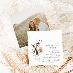Boho Autumn Wildflower   Photo Square Wedding Invitation