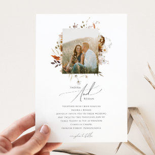 Boho Autumn Wildflower   Photo Wedding Invitation