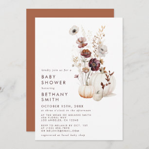 Boho Autumn Wildflower Pumpkin Baby Shower Invitation