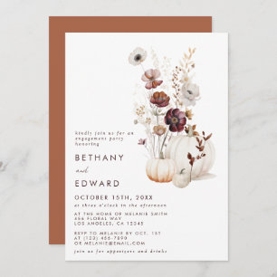Boho Autumn Wildflower Pumpkin Engagement Party Invitation