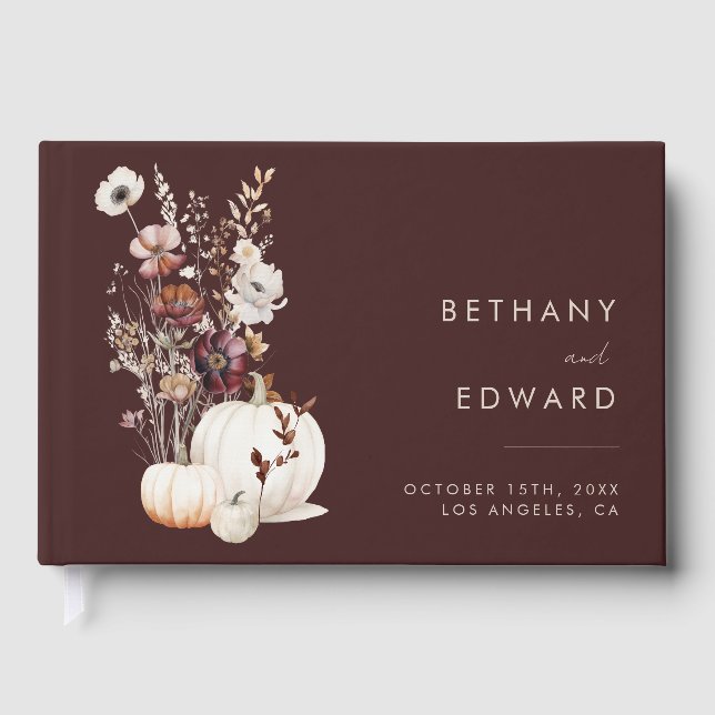 Boho Autumn Wildflower Pumpkin Wedding Guest Book (Front)