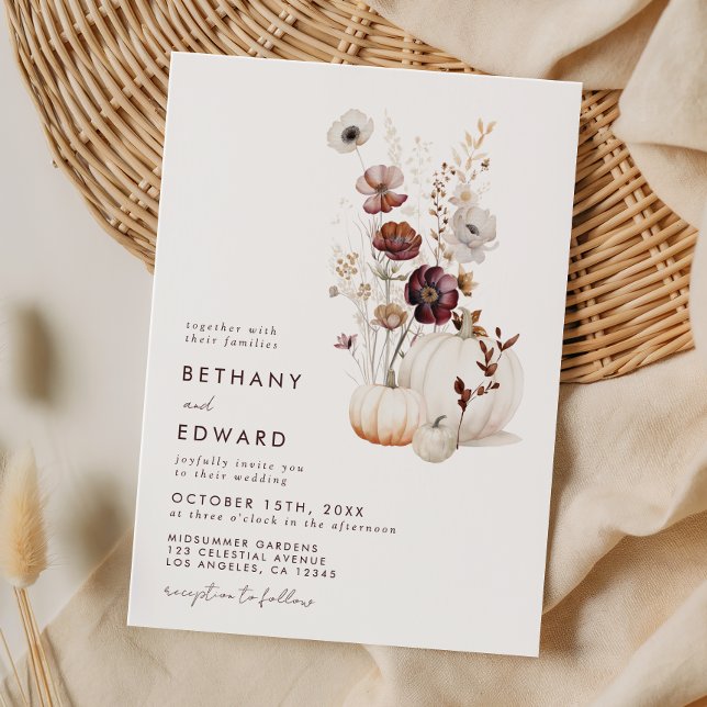 Boho Autumn Wildflower Pumpkin Wedding Invitation (Creator Uploaded)