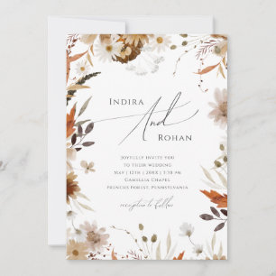 Boho Autumn Wildflower QR Code All In One Wedding Invitation