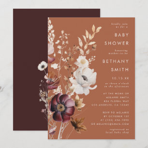 Boho Autumn Wildflower Terracotta Baby Shower Invitation