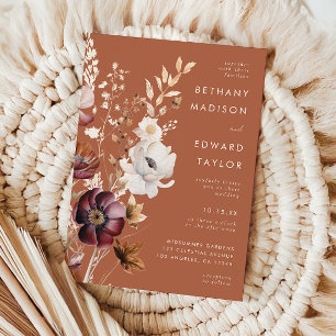 Boho Autumn Wildflower Terracotta Wedding Invitation