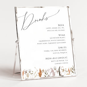 Boho Autumn Wildflower   Wedding Drinks Menu Poster