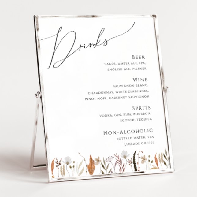 Boho Autumn Wildflower | Wedding Drinks Menu Poster (Creator Uploaded)
