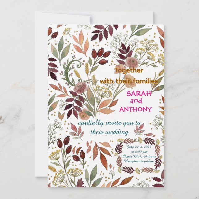 Boho Autumn Wildflower Wedding Invitation (Front)